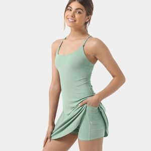 Halara Softlyzero Plush Backless Active Dress - Subtle Green (L) NWT